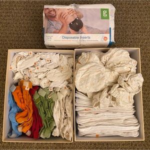 Huge gDiapers lot 33 newborn 23 small diapers 24 cloth inserts 38 disposable